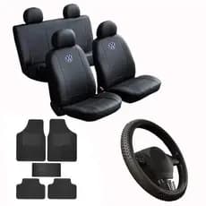 Kit Capa De Banco Couro Automotivo 5 Peças + Capa De Volante Gol G1, Gol G2, Gol G3, Gol G4