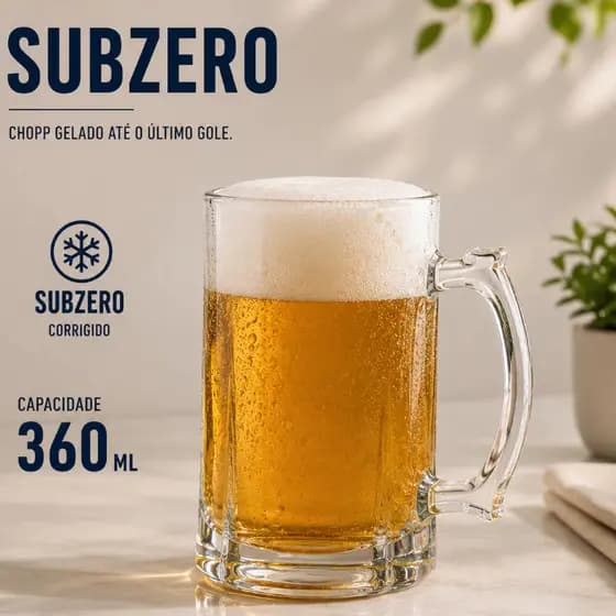 CANECA DE CHOPP SUBZERO 360 ML / VIDRO GROSSO RESISTENTE BAR BUFFET