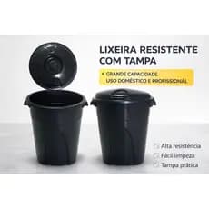 Cesto de Lixo Grande / Lixeira Plástica com Tampa /  Resistente Multiuso Cozinha Área Externa
