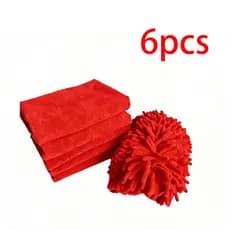 Kit de Limpeza de Carro de 6 Peças - 6 Toalhas de Microfibra + 1 Luva de Limpeza de Lã