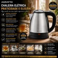 Chaleira Elétrica Inox Agratto 1,8l Aquecimento Rápido - Preto Inox 220V