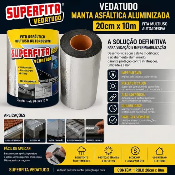 Vedatudo Manta Asfáltica Aluminizada 20cmX10m Superfita