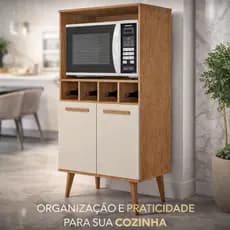 Armário Torre Quente para Cozinha com Suporte para Micro-ondas e Adega | Organizador Moderno