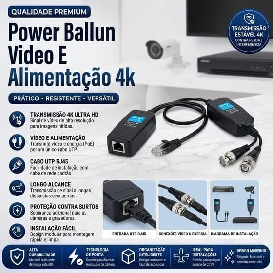 Power Ballun Video E Alimentação 4k - Utp Rj45