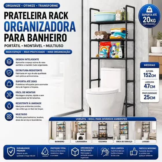 Prateleira Rack Estante Organizadora para Banheiro Portátil Montável Multiuso Organização Apoapp