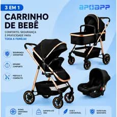 Carrinho De Bebê Completo 3 EM 1 Apoapp Com Moisés e Bebe Conforto - Modelo Europeu Luxo