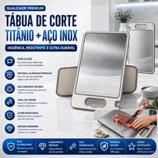 Tábua de Corte Dupla Face Titânio e Aço Inox Alimentar Premium Resistente e Higiênica