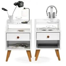 kit 2 Mesa de Cabeceira Retrô Dakota  Elegância Compacta com 1 Gaveta