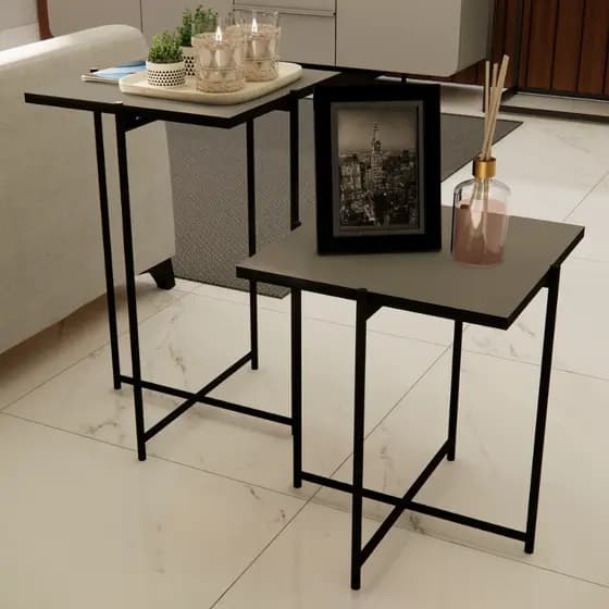 Kit Mesinhas Quadradas Articuladas Industrial Moderna Apoio Lateral para Sofá Sala Quarto Cama