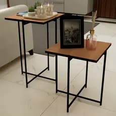 Kit Mesas Laterais Alta e Baixa Quadrada Industrial Apoio Lateral Para Sofá Cama