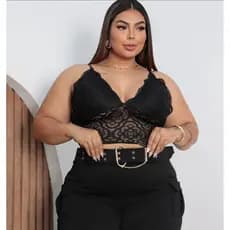 Conj Plus Size Shorts Cargo Alfaiataria + Cropped Renda Alcinha MODA FEMININA PLUS