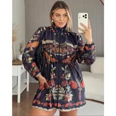 Jaqueta Corta vento Parka estampado moda Plus size manga longa