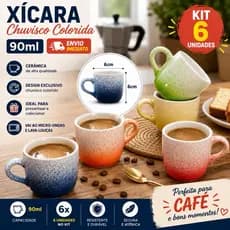 Conjunto Kit 6 Canecas Xícaras Pequena Cerâmica Chuvisco 90ml Café Capuccino Resistente