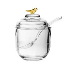 Açucareiro com Tampa e Colher Golden Bird Vidro Cristal 150ml