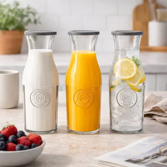 Kit 3 Jarras de Vidro Elegante Decanter 1.2l com Tampa Plastica Vedante Mesa e Geladeira Nadir