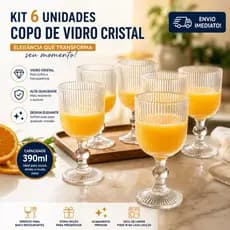 Conjunto Kit 6 Taças de Vidro Cristal 390ml Clear Versalhes – Taça Água, Suco e Bebidas | Elegante