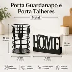 Kit 2 Und Porta Guardanapo HOME metal  / Porta Talheres Telado Garfo Metal Preto ou Individual