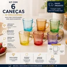 Jogo 6 Canecas Café Expresso Havana 90ml Âmbar Colorida  Com Borda Dourada Luxo Mesa Posta
