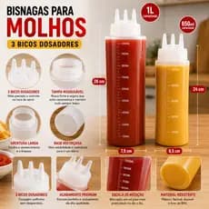 Bisnaga De Molho 3 Bicos Tipo Fifo Plástica Ketchup Maionese Mostarda Cozinha 650ml Ou 1L