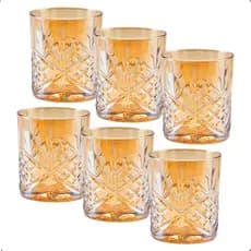 Jogo 6 Copos Vidro Âmbar 320ml Dublin para Água Suco Refrigerante Drink Whisky Coquetel Mesa Posta