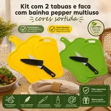 Kit 3 peças, 1 tábua + faca com bainha pepper multiuso cores sortido