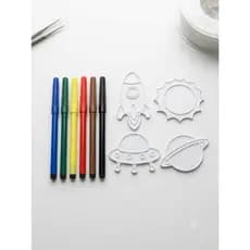 Kit Pintura Espaço Com 4 Desenhos + 6 Canetinhas Coloridas