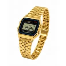 Relógio Digital Dourado Vintage Unissex Estilo Clássico Aço Inox LED Retrô
