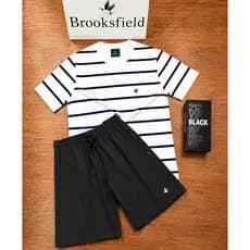 Kit Masculino Casual Premium – Camiseta Listrada + Bermuda + perfume 100ml