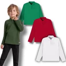 Camiseta Polo Infantil Menino Juvenil Manga Longa 1 ao 14 Frio Outono Inverno