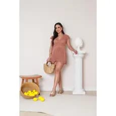 Vestido Saída De Praia/Banho Tricot Feminino/Moda Verão 2025/Com Fenda Lateral/Com Ajuste Na Cintura