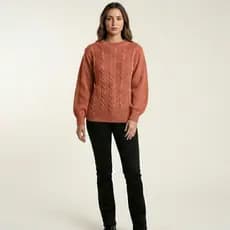 Blusa Feminina Tricô Trançado Gola Redonda Manga Princesa – Inverno Premium Quentinha e Moderna