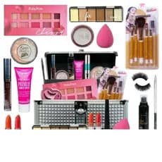 kit de maquiagem 10 itens,batom, iluminador,blush, kit pincel(não acompanha a maleta)
