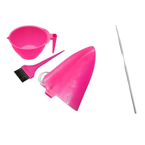 Kit Reflexo C/ Touca Silicone Tigela Pincel e Agulha para Mechas Luzes Coloração Pintar Cabelo