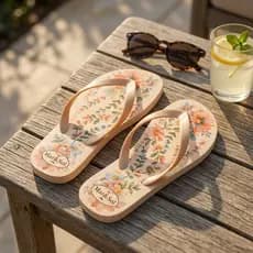 Chinelo Feminino Estampado Tropical Leve Antiderrapante Sandália Rasteira Praia Passeio Dia a Dia