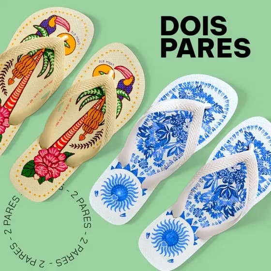 2 Pares Chinelo Feminino Dedo Sola Grossa Estampado Leve Dia a Dia Verão