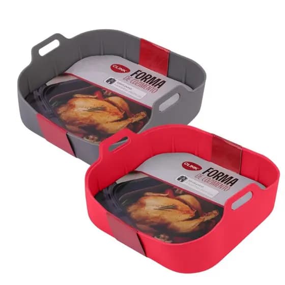 Kit 2 Formas de Silicone Para AirFryer Cozimento Quadrada Preta Air Fry Fritadeira Elétrica Tamanho Grande 4 - 8 Litros