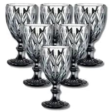 Kit Jogo 6 Taças Vidro Fumê 340ml Diamante Diamond Suco Vinho Água Bico Jaca Restaurante Buffet