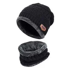 Kit Touca + Protetor de Pescoço Preto Inverno Forrada Aquecido Quentinho Cachecol Boca Lã Balaclava