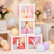 Cubos Baby Chá De Bebê Decoração Festa Revelação Balões Letras BABY 30x30cm