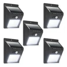 Kit 5 Luminaria Solar Luz Led Com Sensor Presença Automático Estrutura Preto