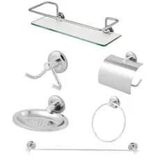 Kit Acessórios Para Banheiro Inox Porta Shampoo Reto Vidro