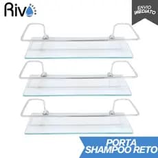Kit 03 Porta Shampoo Suporte De Banheiro Shampoo Reto Vidro 6mm