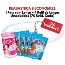 Combo Econômico 1 Pote c/ Lenço + 4 Refis Lenço Umedecido | Reabasteça e Economize! 350 Lenços