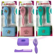 Kit Banho do Bebê 3 em 1 Murano | Escova + Pente + Saboneteira | Hora do Banho | Envio Imediato