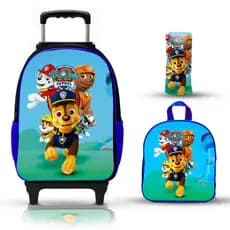 kit mochila escolar infantil patrulha canina lancheira estojo com rodinha de cilicone reforçada