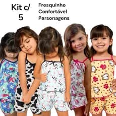 5 Pijamas Infantil Baby Doll MICRO Estampado com Short Roupa de Dormir Criança