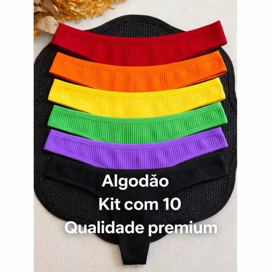 Kit 10 Calcinha Fio Dental Algodão Canelada Feminina Confortável Dia a Dia Academia