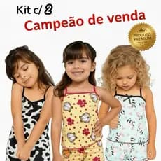 Kit 2 Pijamas de Menina Personagem Infantil Estampado Qualidade com Short Roupa de Dormir Criança Baby Doll