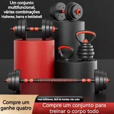 15kg Kit Halteres Barra Kettlebell 6 em 1 Peso Musculação treino em casa