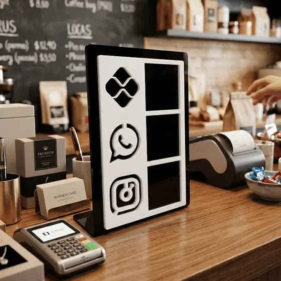 Placa Pix Redes Sociais QR Code Instagram WhatsApp Acrílico Display Loja